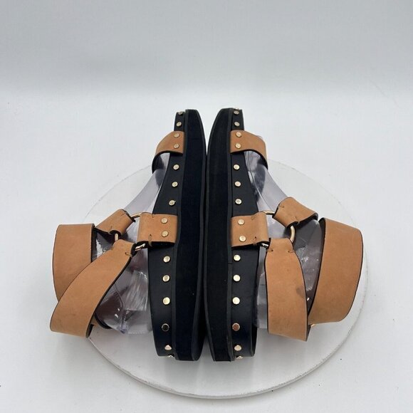 LA Tribe Women Size EU 40 US 9 Brown Leather Ankle Buckle Studed Platform Sandal - Picture 8 of 15